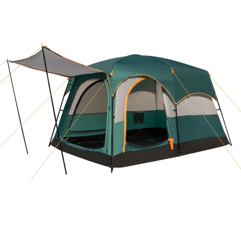 Tenda da campeggio a 6 posti con divisorio telo antipioggia borsa-Tenda a doppio strato impermeabile 323x211x189cm Verde