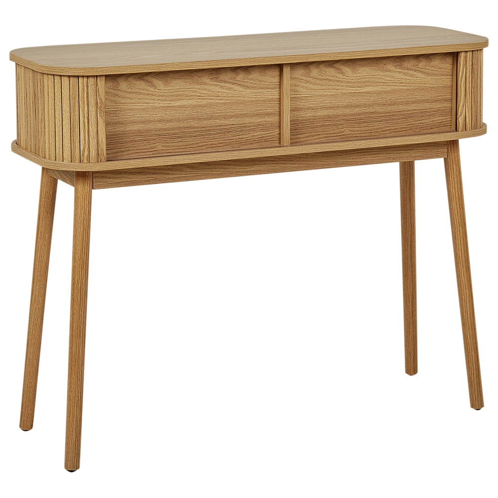 Tavolo consolle ante scorrevoli MDF gambe in legno massello legno chiaro stile boho