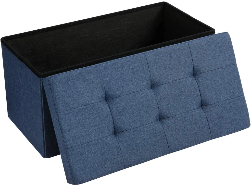 Panca contenitore con coperchio pouf pieghevole grande ingresso camera da letto salvaspazio volume 80 litri portata max 300 kg rivestimento blu scuro 12_0000232