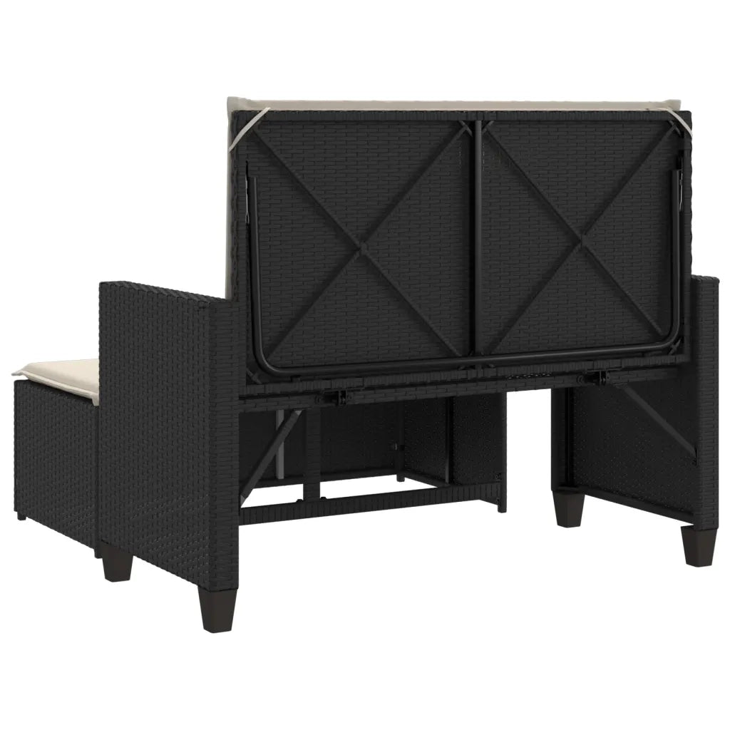 Panca da Giardino con Cuscini e Poggiapiedi Nera in Polyrattan 368407