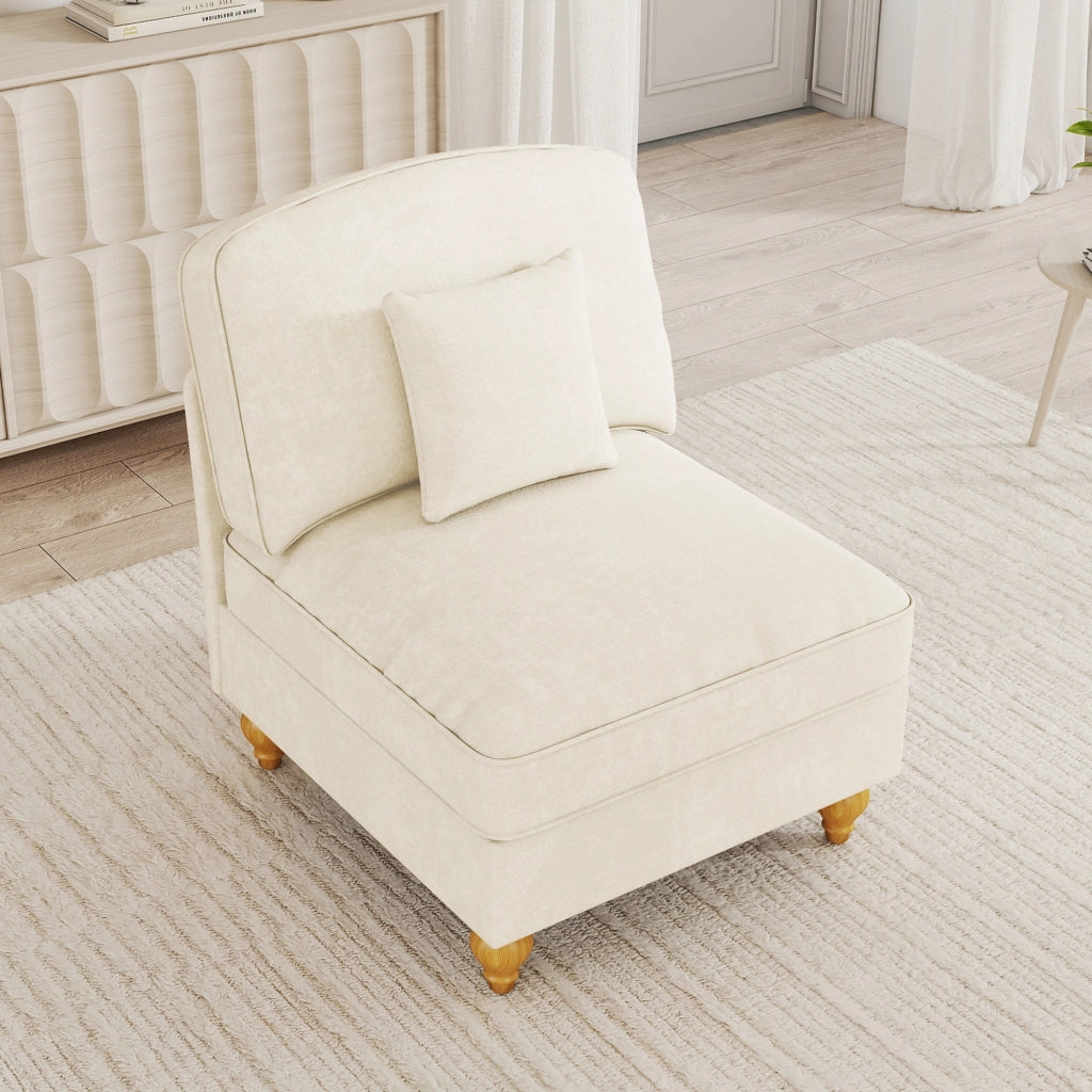 Divano senza braccioli con gonna rimovibile e cuscino design trasformabile in chenille bianco 79 × 75 × 23 cm