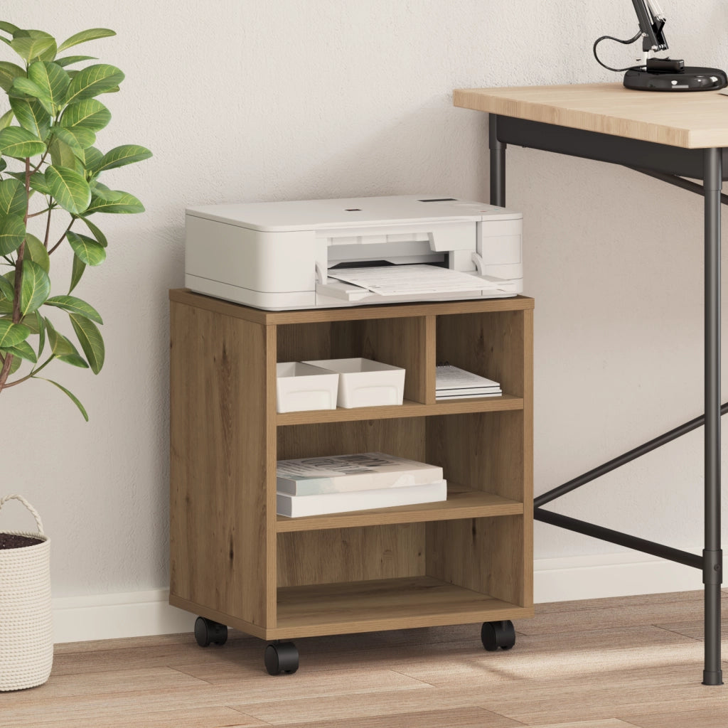 Supporto per Stampante  con Ruote Rovere Artigianale 41x32x48 cm