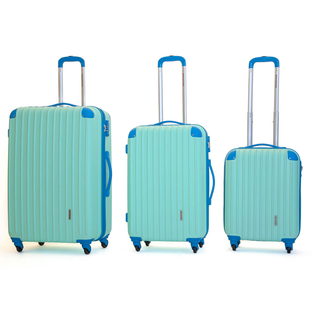 Set 3 Valigie Trolley Rigide in ABS 4 Ruote TSA Ravizzoni Luna Verde Acqua