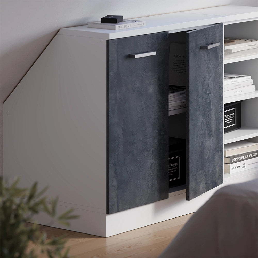 Mobile cucina sottotetto R-Line Calce nera/Bianco 80 cm con 2 porte, carcassa 60 cm profondità Vicco