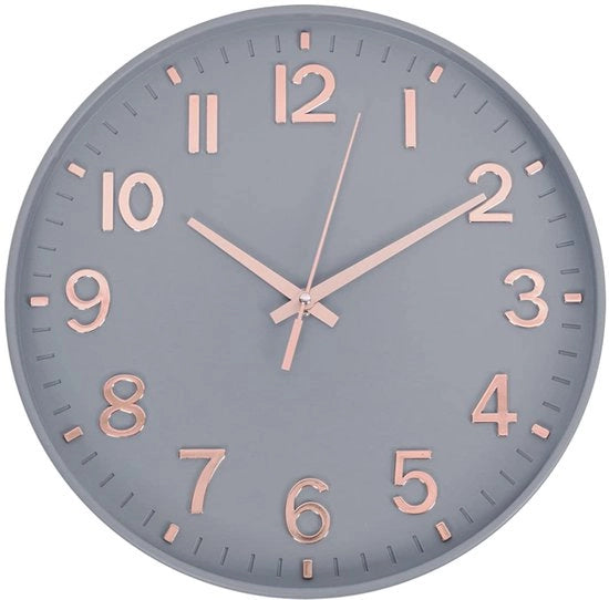 HZDHCLH orologio da parete silenzioso 30cm con cifre arabe, non ticcante, per soggiorno, cucina, ufficio, camera da letto (grigio oro)