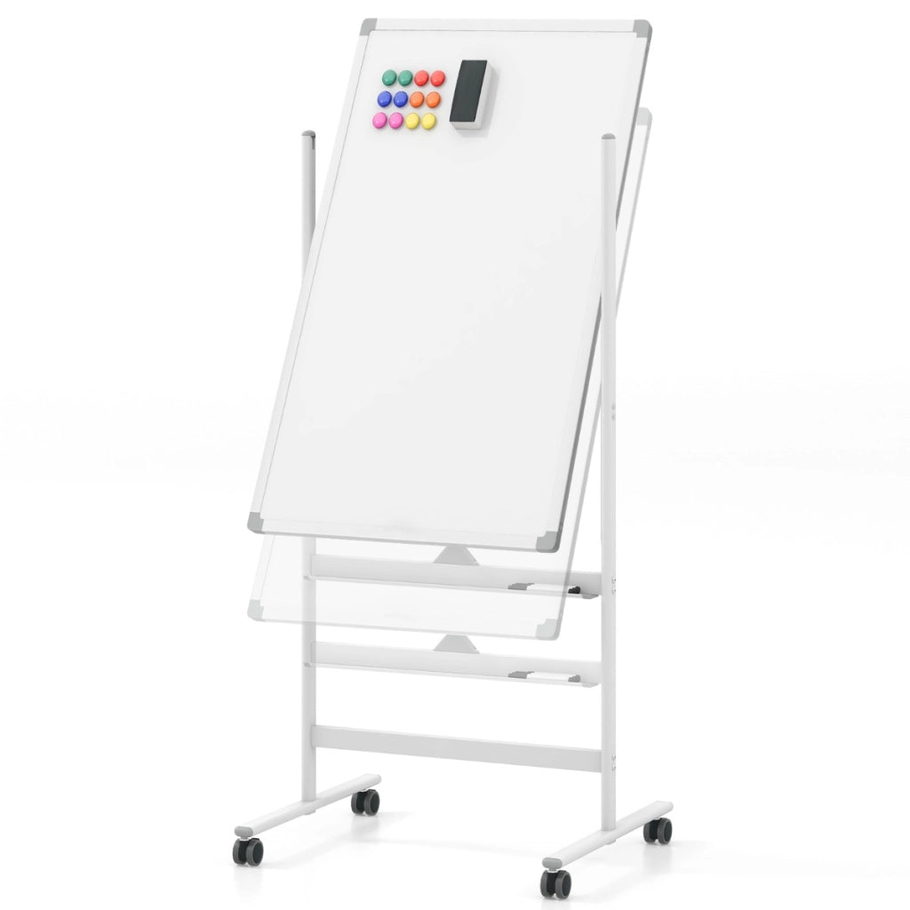 Lavagna bianca regolabile in 2 altezze con ruote pennarelli cancellino magneti, Lavagna a secco reversibile 183,5cm Bianco-Lavagne