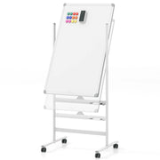 Lavagna bianca regolabile in 2 altezze con ruote pennarelli cancellino magneti, Lavagna a secco reversibile 183,5cm Bianco-Lavagne