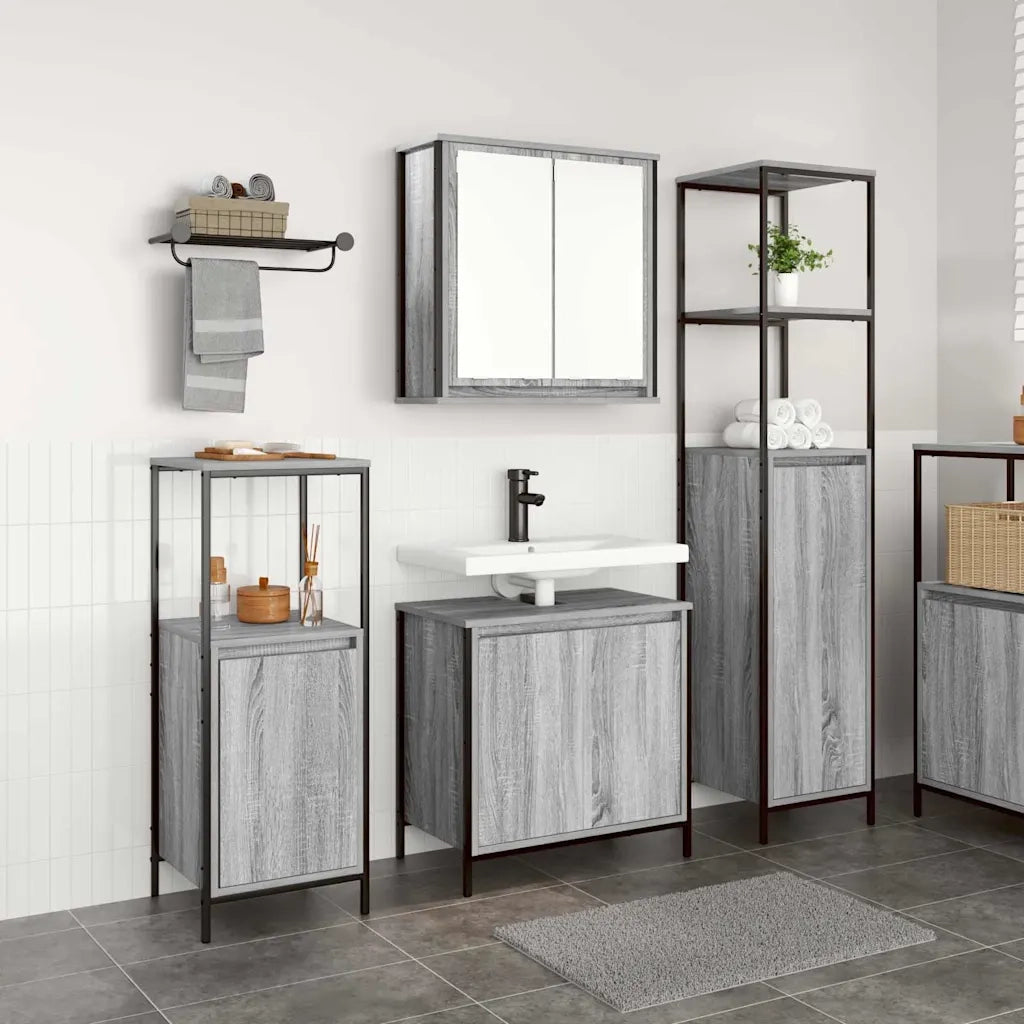 Set di mobili per il bagno con porta 3 pcs Grigio Sonoma e Nero 3328397