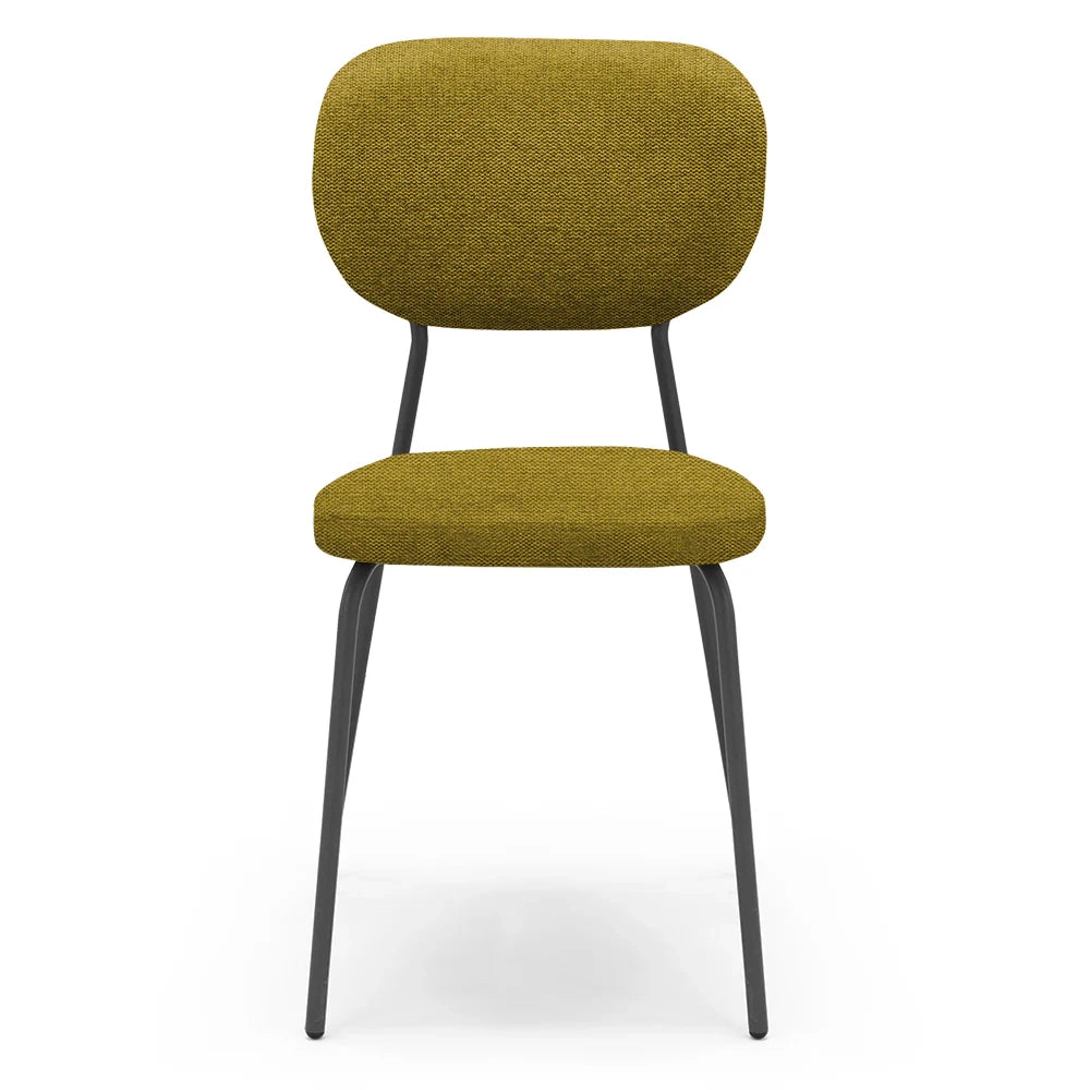 Set 2 sedie da pranzo imbottite VANESSA, 100 % MADE IN ITALY, design moderno, gambe coniche robuste in metallo, schienale e seduta rivestiti con tessuto idrorepellente strutturato colore Giallo Senape