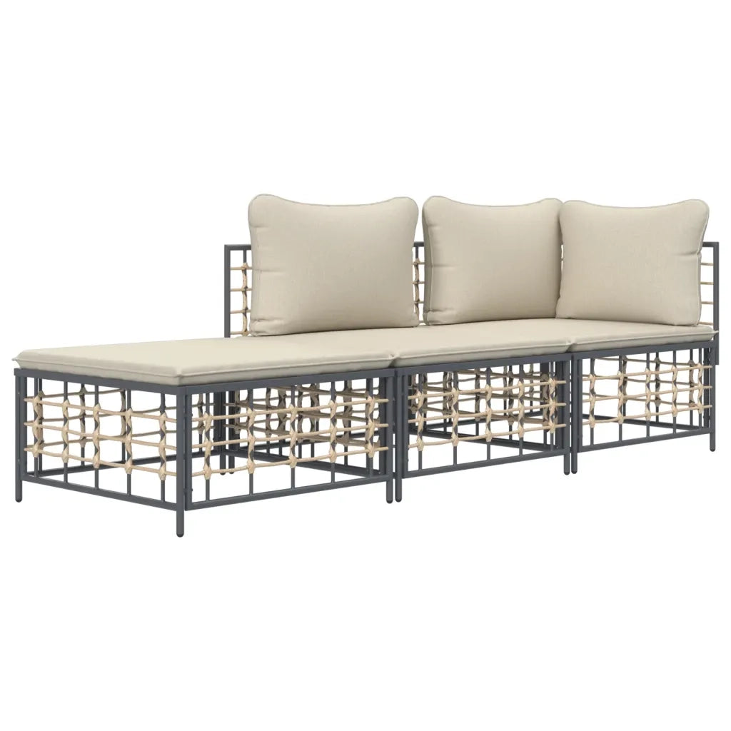 Set Divani da Giardino 3 pz con Cuscini Antracite in Polyrattan 3186724