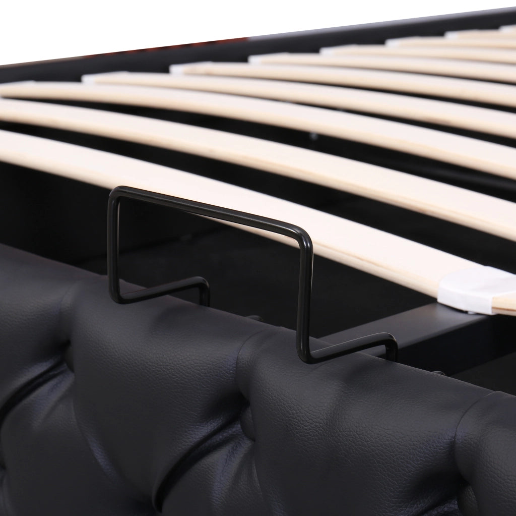 Letto imbottito 160x200 cm con contenitore e LED; in PU nero