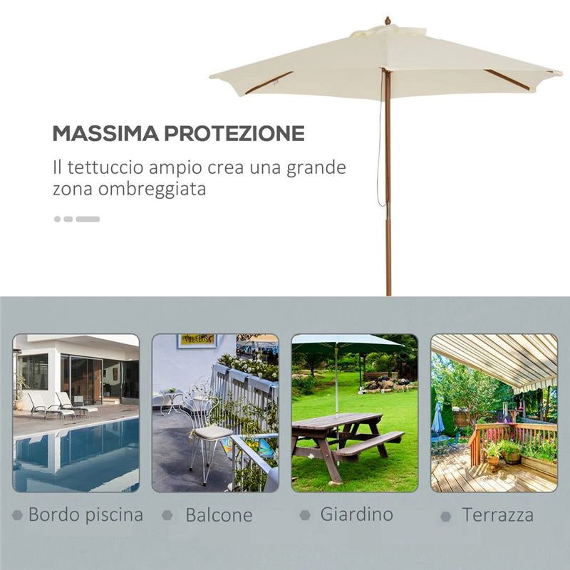 OMBRELLONE DA GIARDINO IN LEGNO E POLIESTERE 2.5 X 2.3 M BEIGE