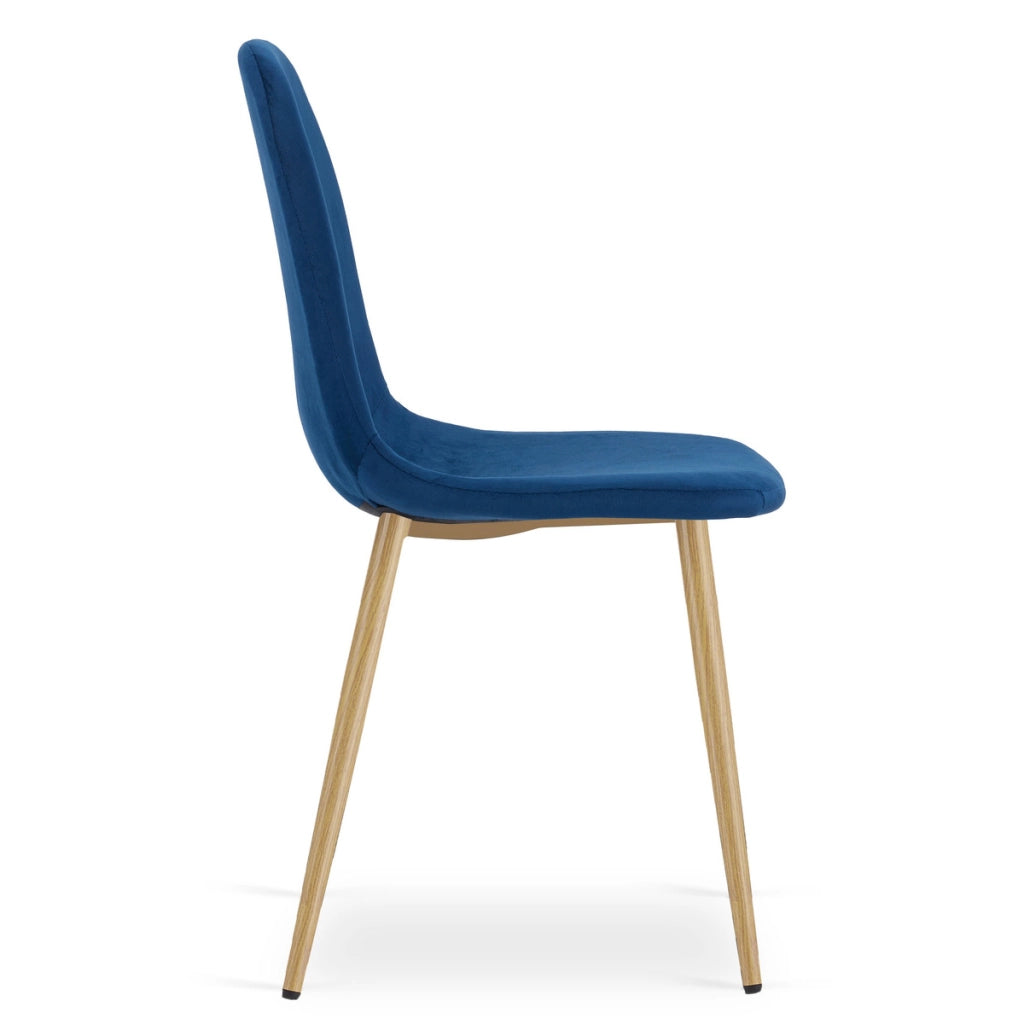 Set di 4 sedie Padva in velluto blu e gambe effetto rovere