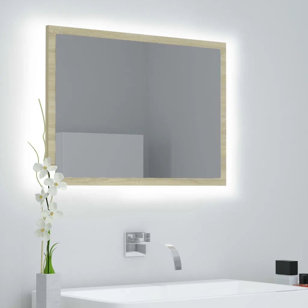 Specchio da Bagno LED-Specchio decorativo con LED Rovere Sonoma 60x8,5x37 cm in Acrilico