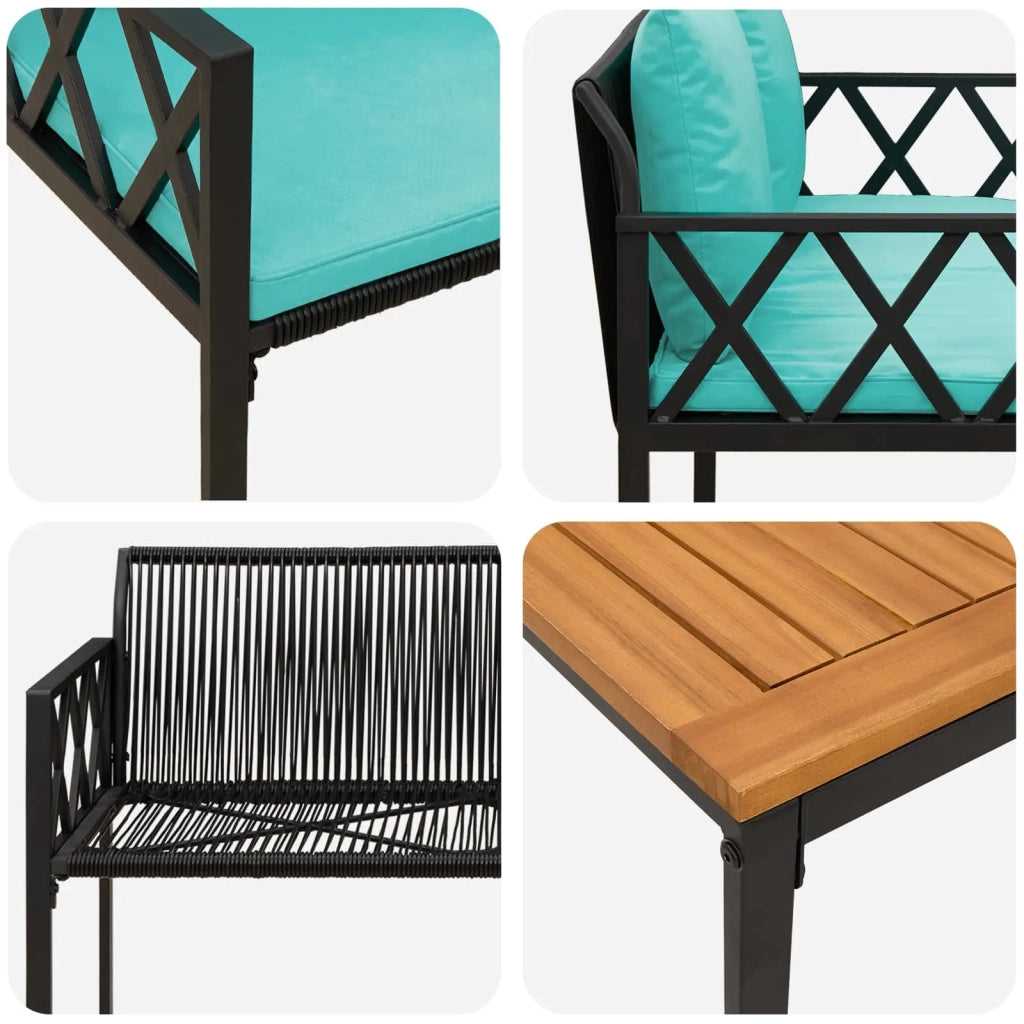 Set Mobili da Esterno 4 pcs Nero e Turchese polyrattan 42025346