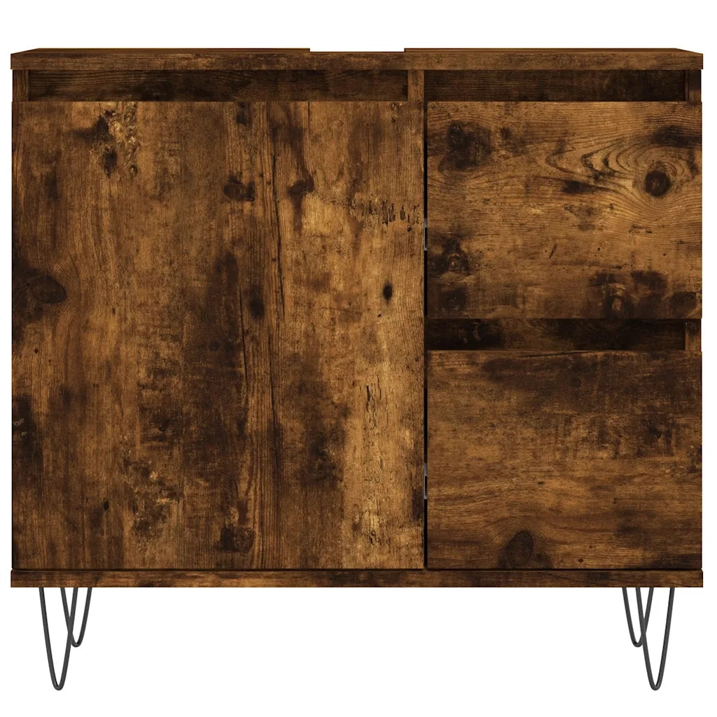 Set Mobili da Bagno 3 pz Rovere Fumo in Legno Multistrato
