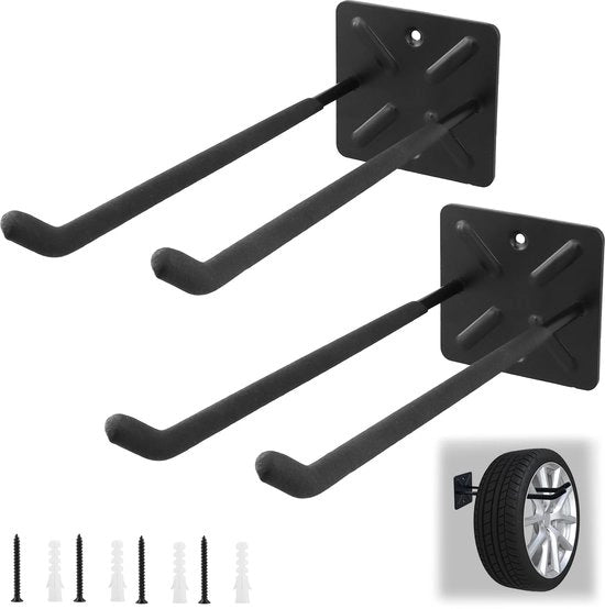 Set di 2 hanger garage, hanger per attrezzi, hanger per pneumatici, hanger con superficie antiscivolo, per attrezzi, pneumatici, scale