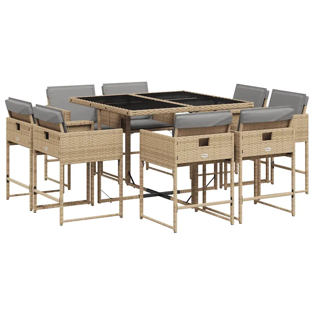 Set Pranzo da Giardino 9 pz con Cuscini Beige Misto Polyrattan 3211380