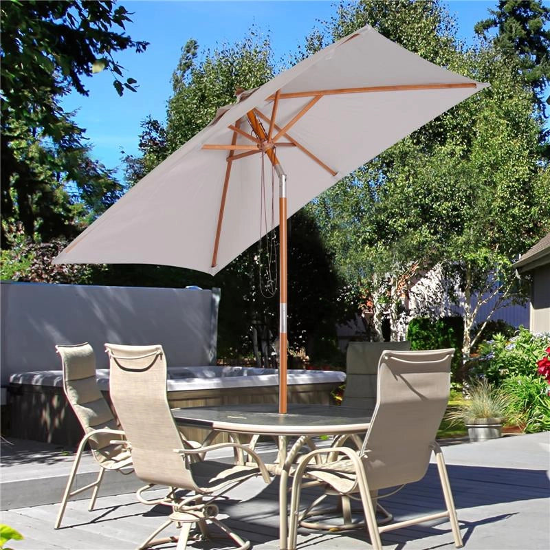 OMBRELLONE DA GIARDINO INCLINABILE 2 X 1.5 M 6 STECCHE E PALO IN LEGNO GRIGIO