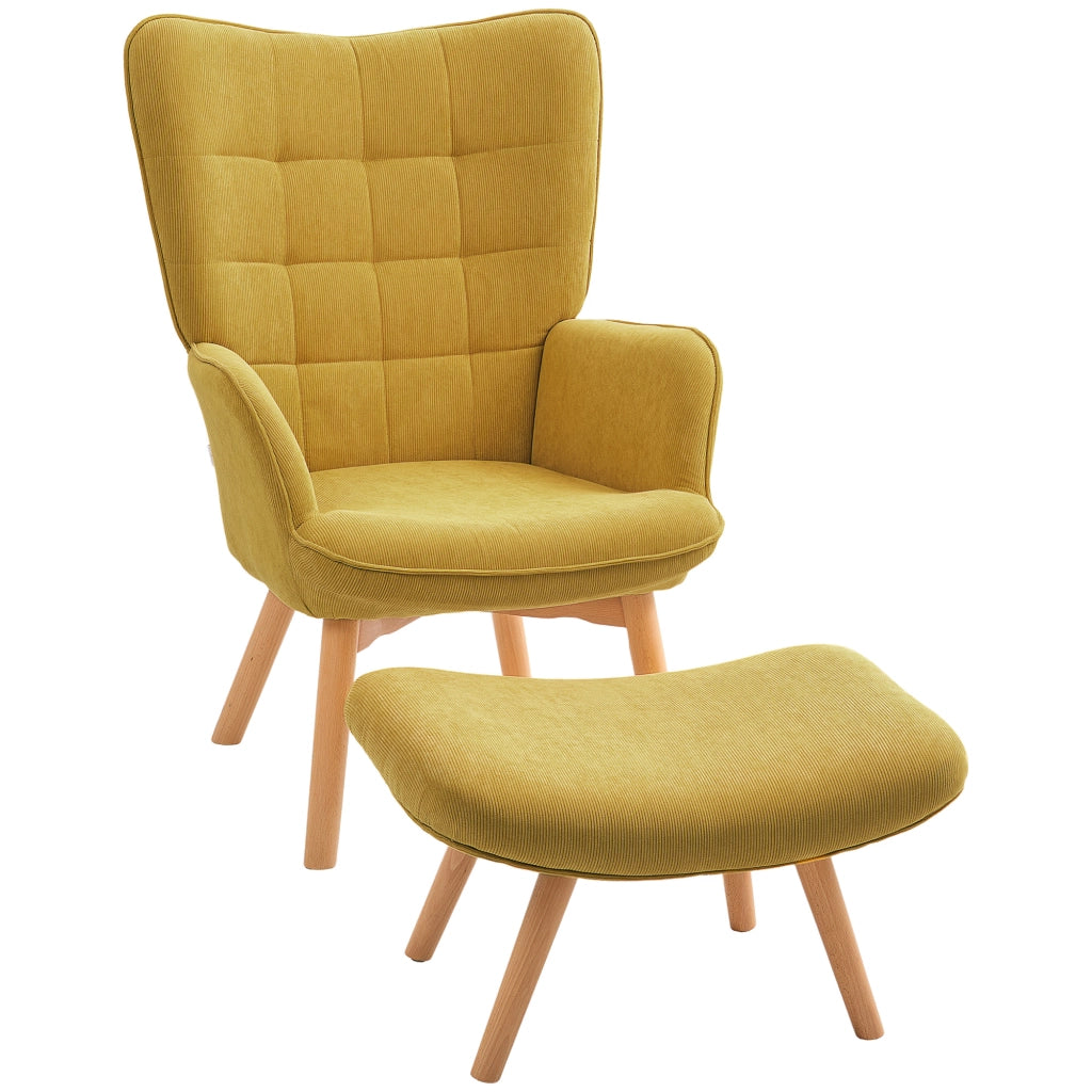 Poltrona Relax con Poggiapiedi in Tessuto e Gambe in Legno ¨C Zephmum ¨C Arancione