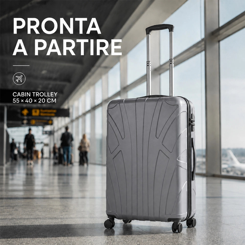 Valigia Bagaglio a Mano 55x40x20 cm Grigio Trolley Lugano Adatto Ryanair Easyjet