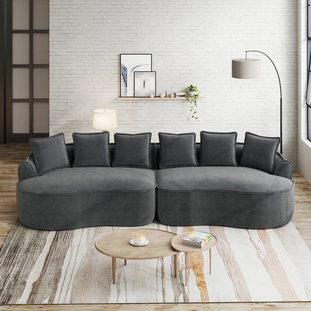 Divano modulare a 4 posti in ciniglia senza montaggio con chaise longue e seduta profonda per soggiorno grigio
