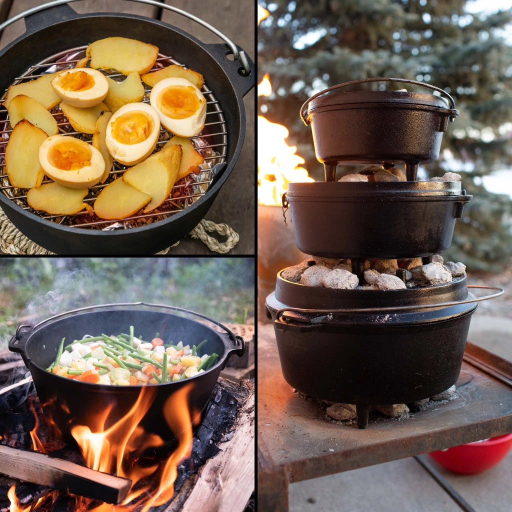 Dutch Oven Forno Olandese con Pentola in ghisa 8l sottopentola e solleva coperchio per fuoco campeggio