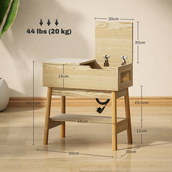 Tavolino da Salotto in Stile Boho 30x60x60,5 cm con Vano a Scomparsa in MDF color Legno