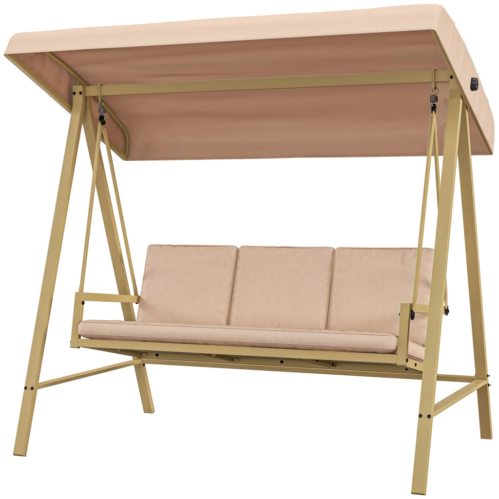 Dondolo 3 Posti con Tettuccio Inclinabile e Cuscini ¨C Zephmum ¨C Acciaio e Textilene, Beige e Marrone, 200x125x175 cm