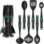 Set di Cucina da 6 pezzi con Manico Rotante - Spatola e Cucchiaio Antiaderente - Nero e Verde Pappagallo (BPA libero)
