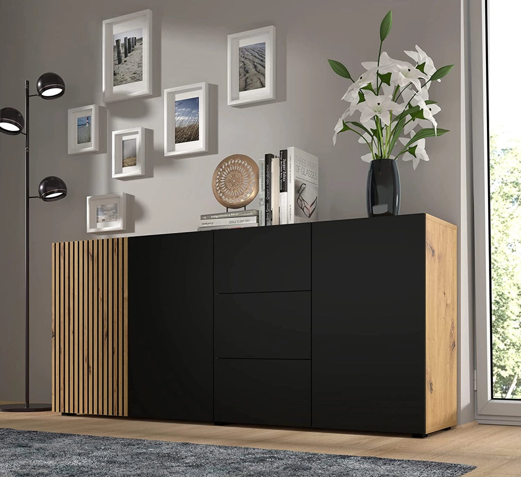 MOBILE COMO' CASSETTIERA CREDENZA AURIS 180x42x82cm ROVERE NERO OPACO