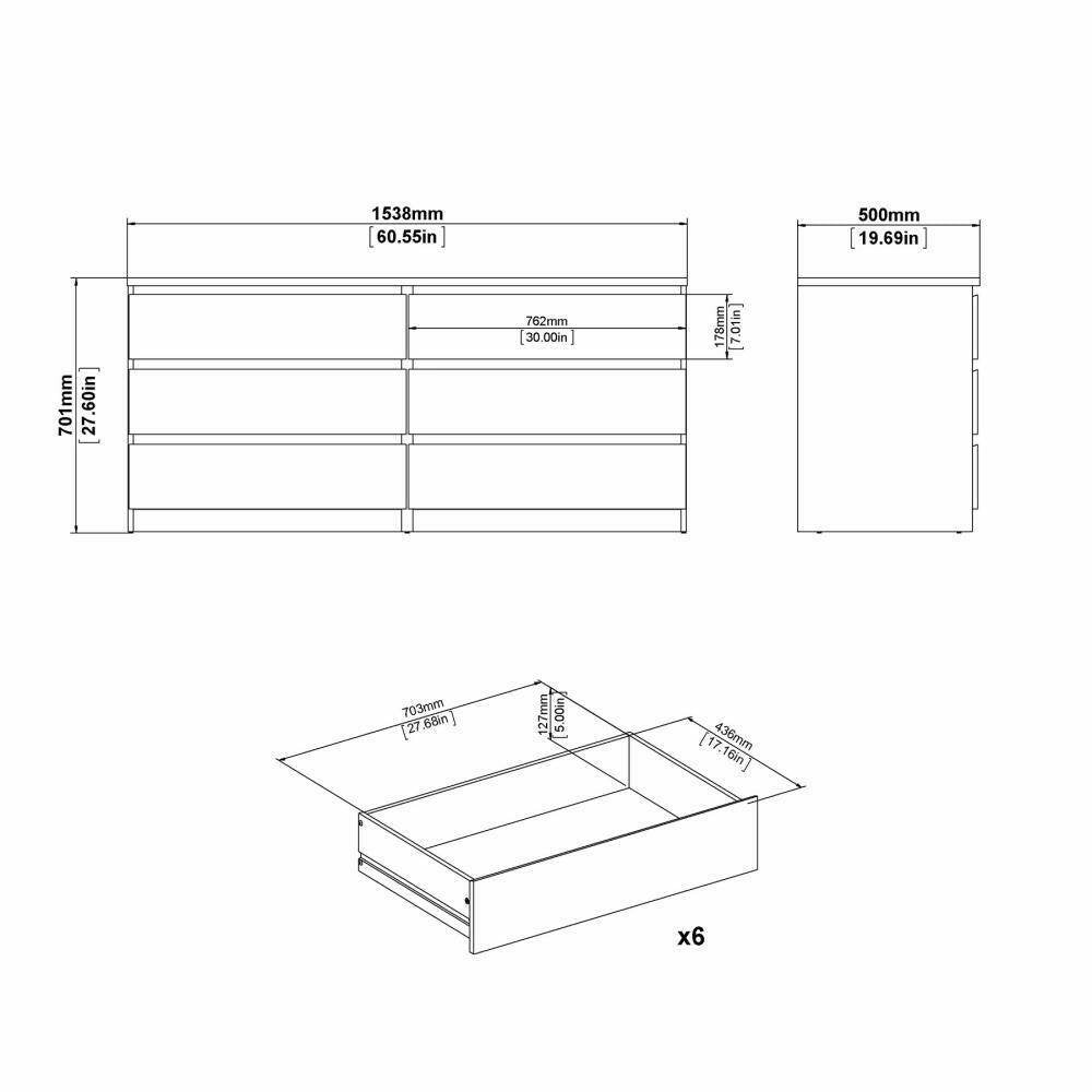 Cassettiera Aci, Settimino multiuso, Comò camera da letto, Mobile con cassetti, 154x50 h70 cm, Nero