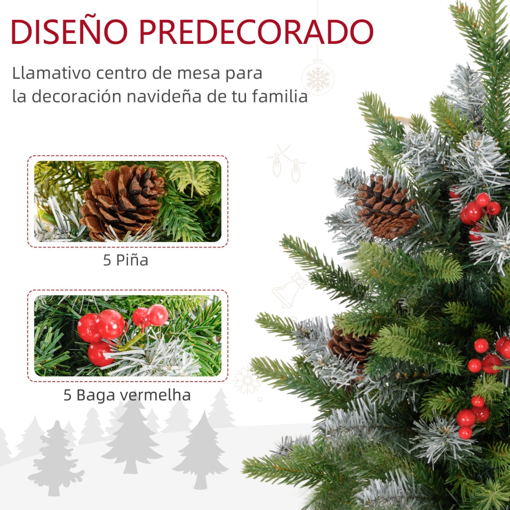 Albero di Natale da Tavolo 60 cm con Luci LED ¨C Zephmum ¨C Verde 20 Luci 141 Rami 5 Pigne 5 Grappoli di Bacche Rosse