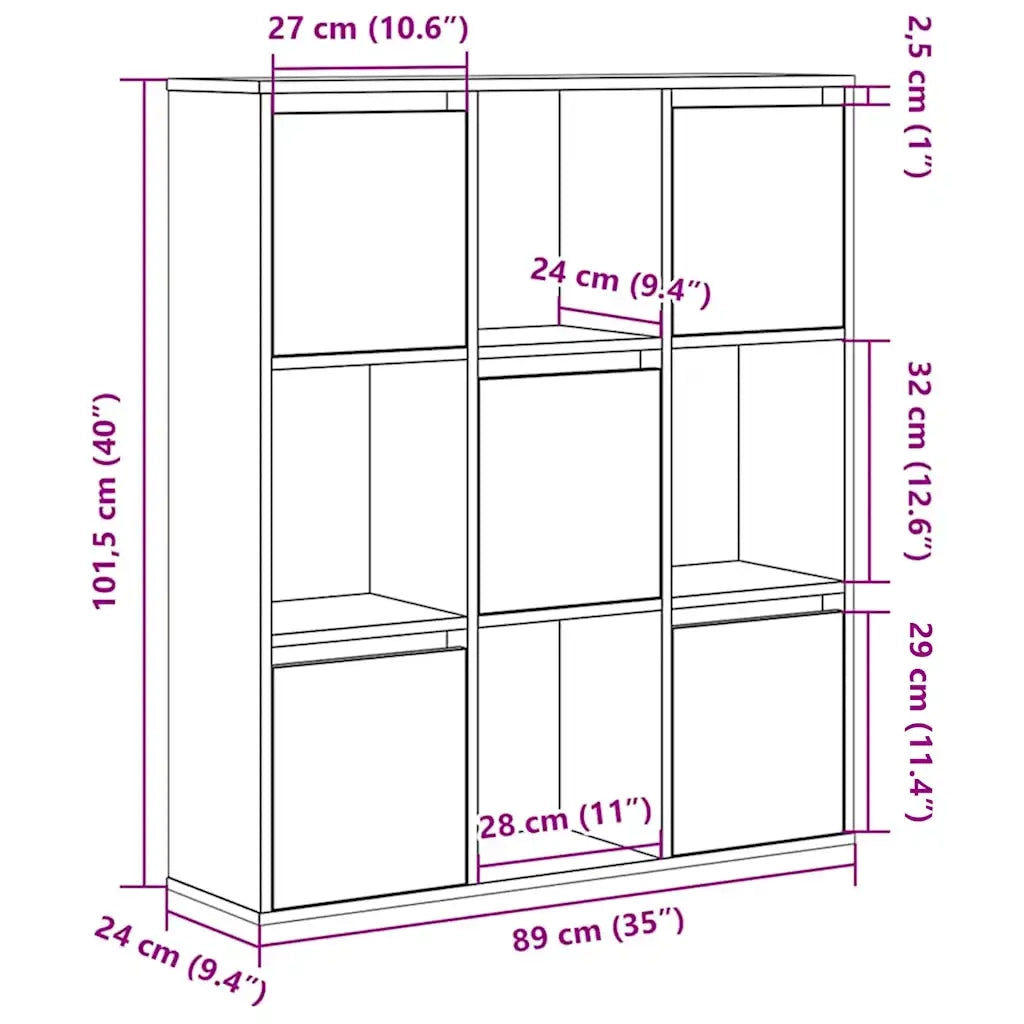 Libreria-Scaffale per Libri-Mobile di Stoccaggio Grigio Sonoma 89x24x101,5 cm in Legno Multistrato