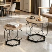 Set di 2 tavolini da caffè rotondi grigio effetto legno
