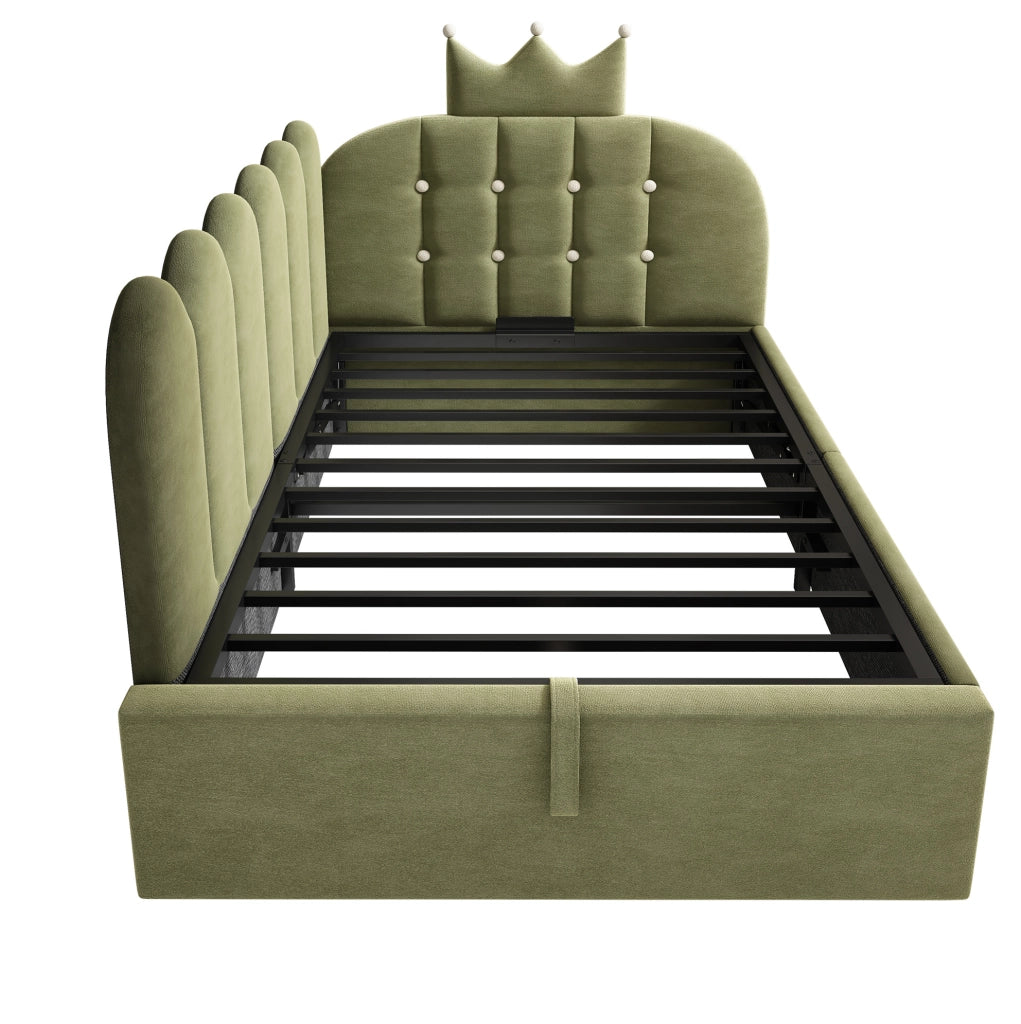 Letto da giorno 90x190 cm con contenitore idraulico; velluto verde