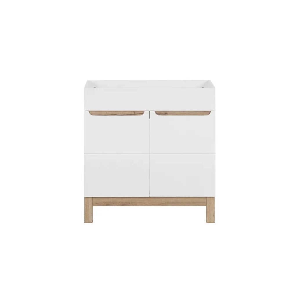 Mobile sotto lavabo ERMANO – Rovere chiaro e bianco lucido – 80x84 cm – 1 porta – Da appoggiare