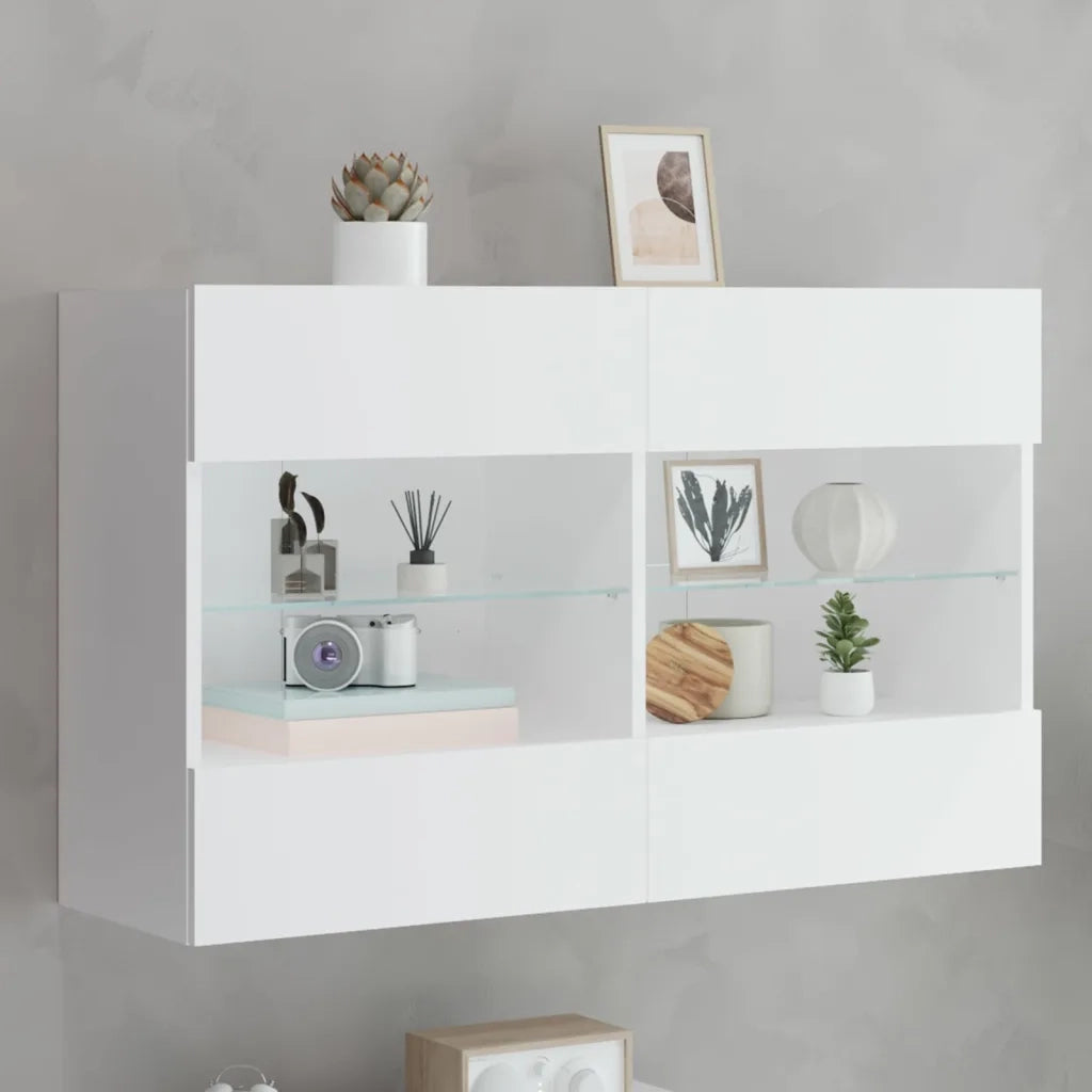 Mobile TV a Parete con Luci LED-Mobile TV a Muro Bianco 98,5x30x60,5 cm