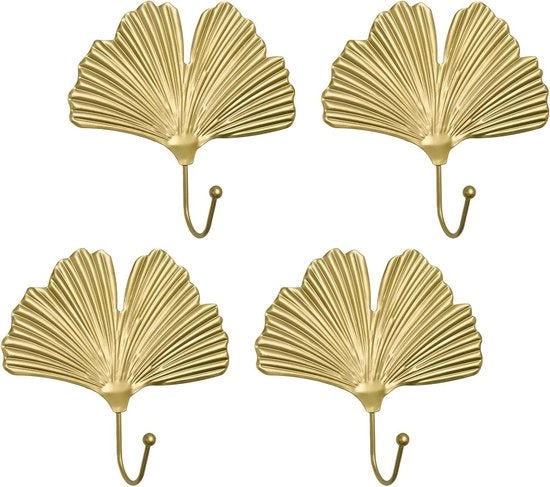 Set di 4 Viti a Testa di Foglia in Acciaio con Maniglia d'Oro per Chiavi - Montaggio a Parete per Corridoi, Salotti e Uffici Casalinghi - Viti Decorative per Abbigliamento