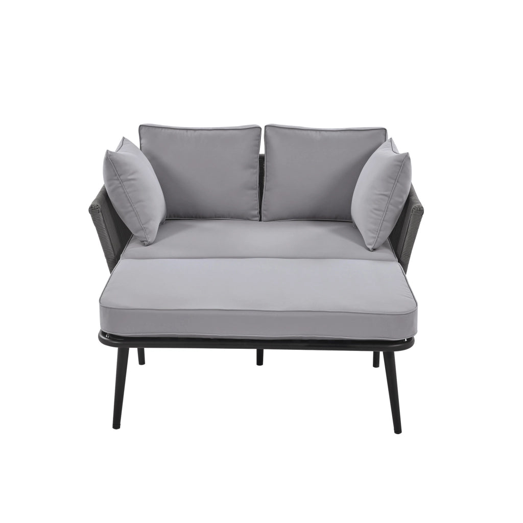 Chaise longue da giardino con cuscino sfoderabile e lavabile, struttura in acciaio zincato e corda, grigio