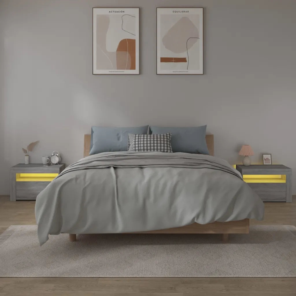 Comodini 2 pz con Luci LED Grigio Sonoma 60x35x40 cm 3144973