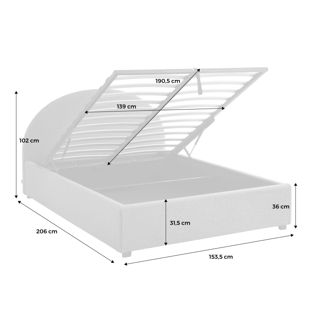 Struttura letto con contenitore e testiera 140x190cm, imbottita