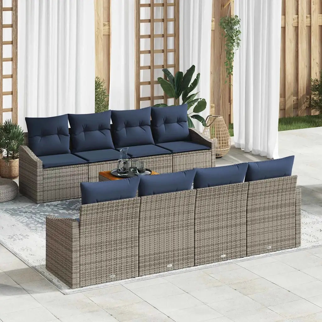 Set Divano da Giardino 9 pcs Grigio e Blu Navy polyrattan 3356477