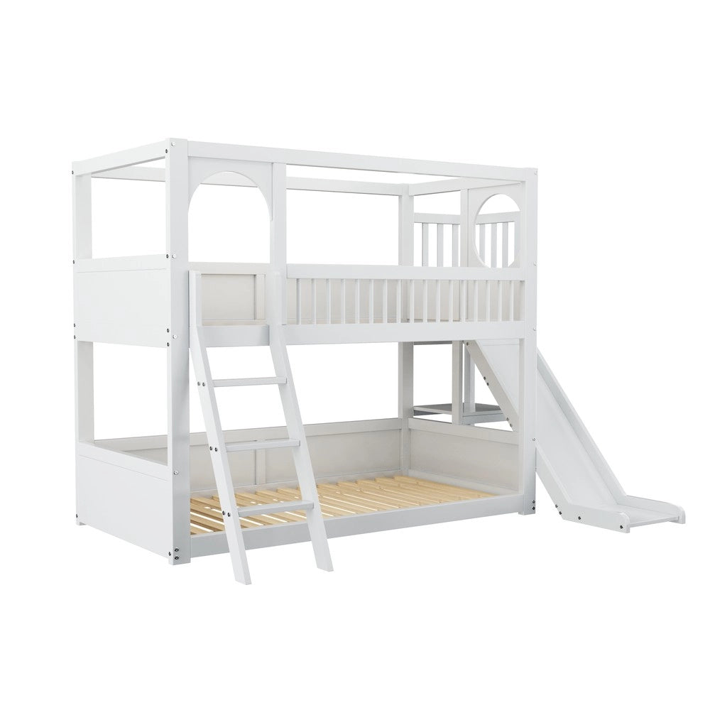 Letto a Castello Bambini con Scivolo e Scaffale ¨C Xylo ¨C Bianco 90x200