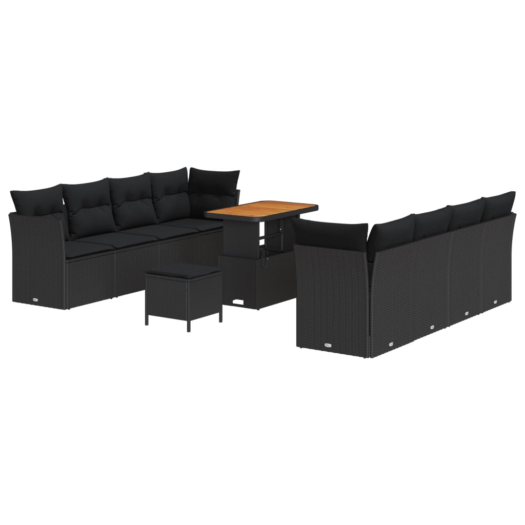 Set divano da giardino  da 11 pezzi con cuscini polyrattan nero