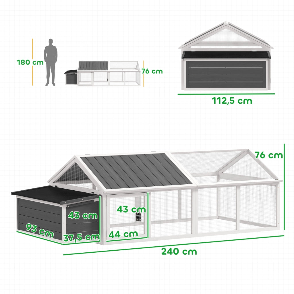 Pollaio per Galline con Porta e Tetto Aprile ¨C zephmum ¨C 240x112.5x76 cm Bianco