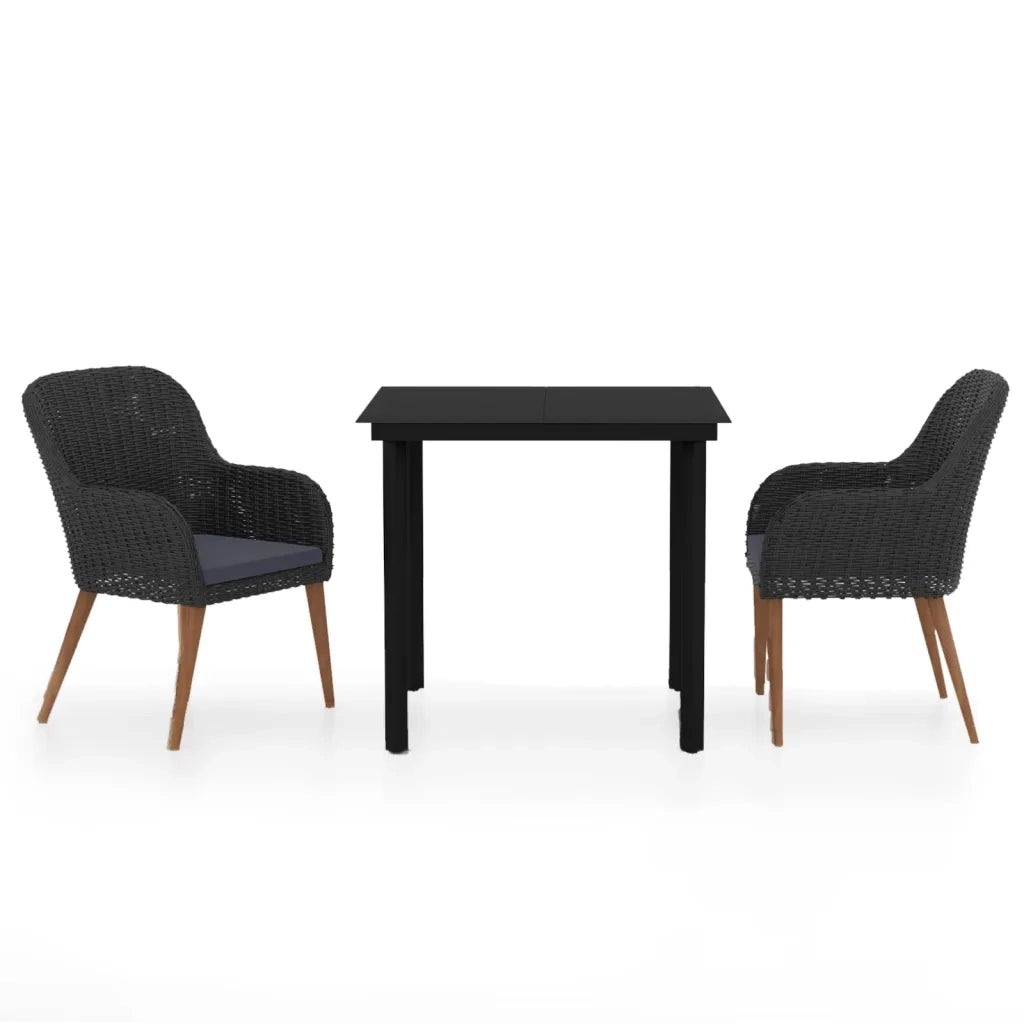 Set da Pranzo per Giardino 3 pz con Cuscini Nero cod mxl 39860