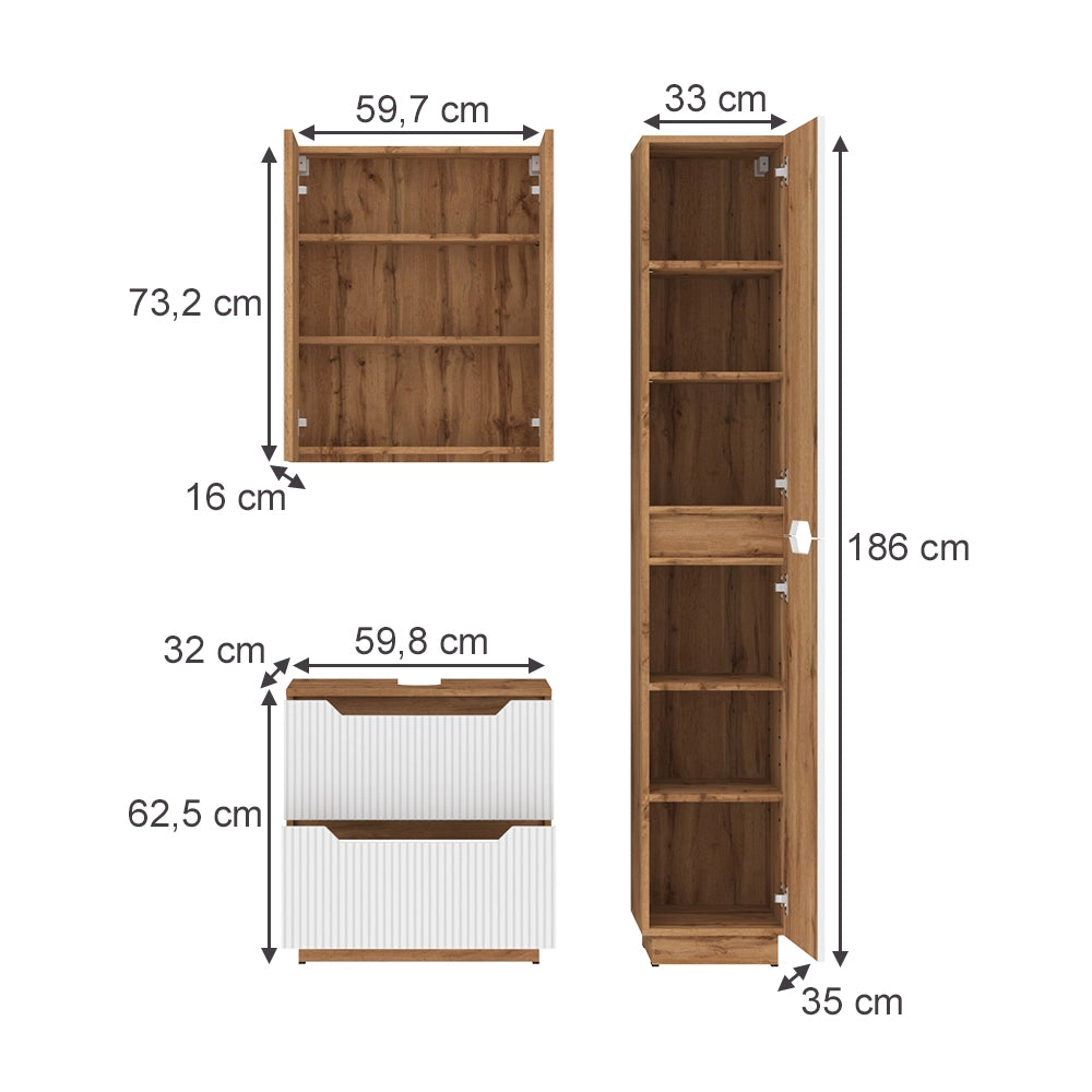 Vicco Set di mobili da bagno Rovere/bianco a strisce 3 parti