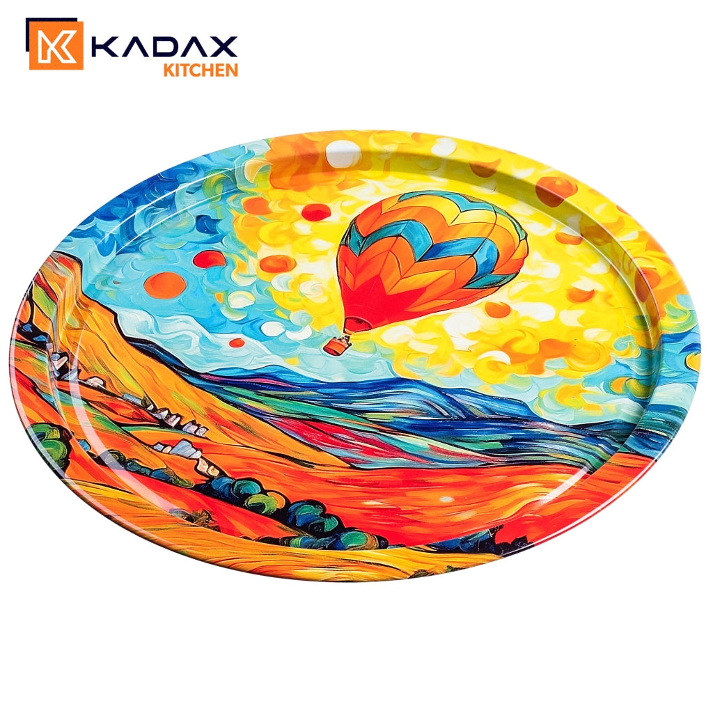 Vassoio decorativo da portata KADAX, rotondo, grande, con motivo a palloncino, in metallo, 32,5 cm