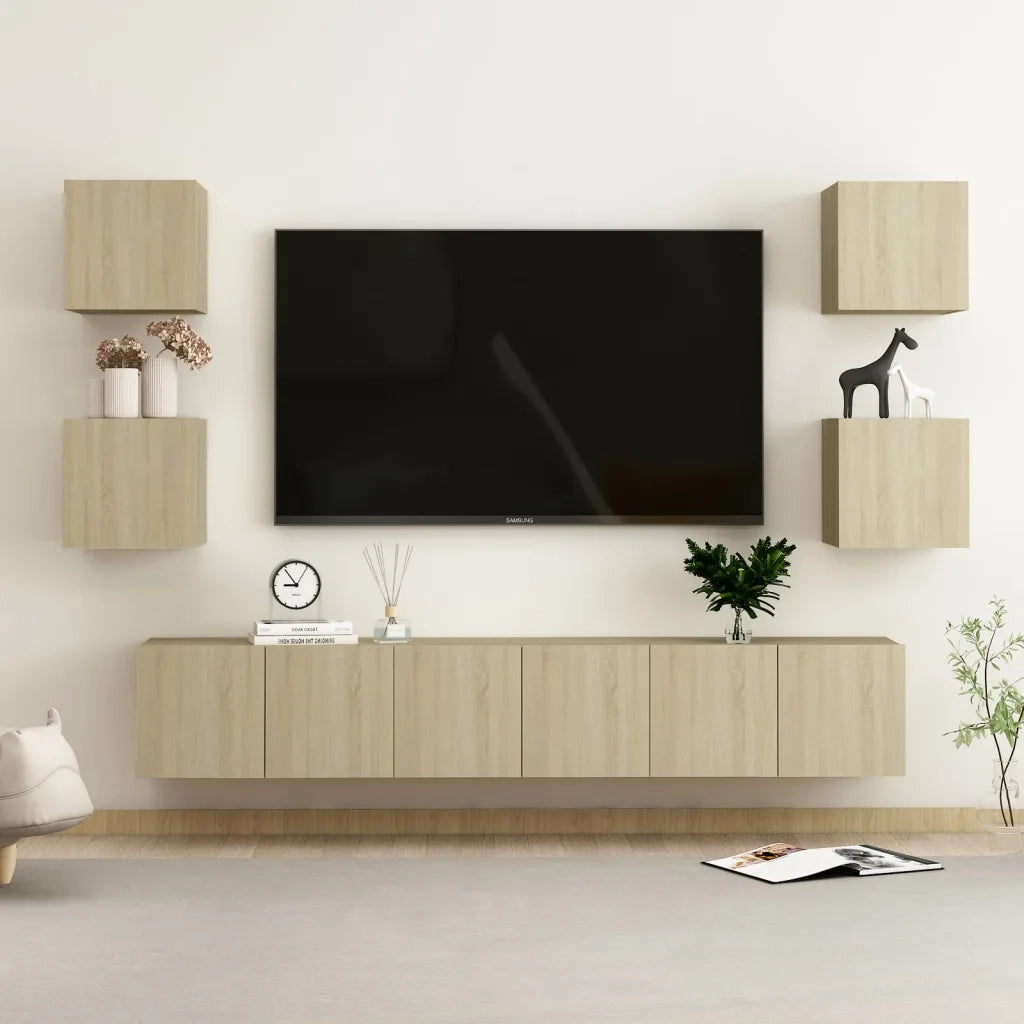 Set di Mobili Porta TV 7 pz Rovere Sonoma in Legno Multistrato 3078976